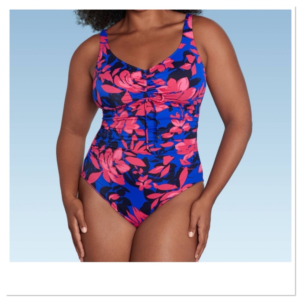Women’s UPF 50 Cinch Front One Piece Swimsuit Aqua Green